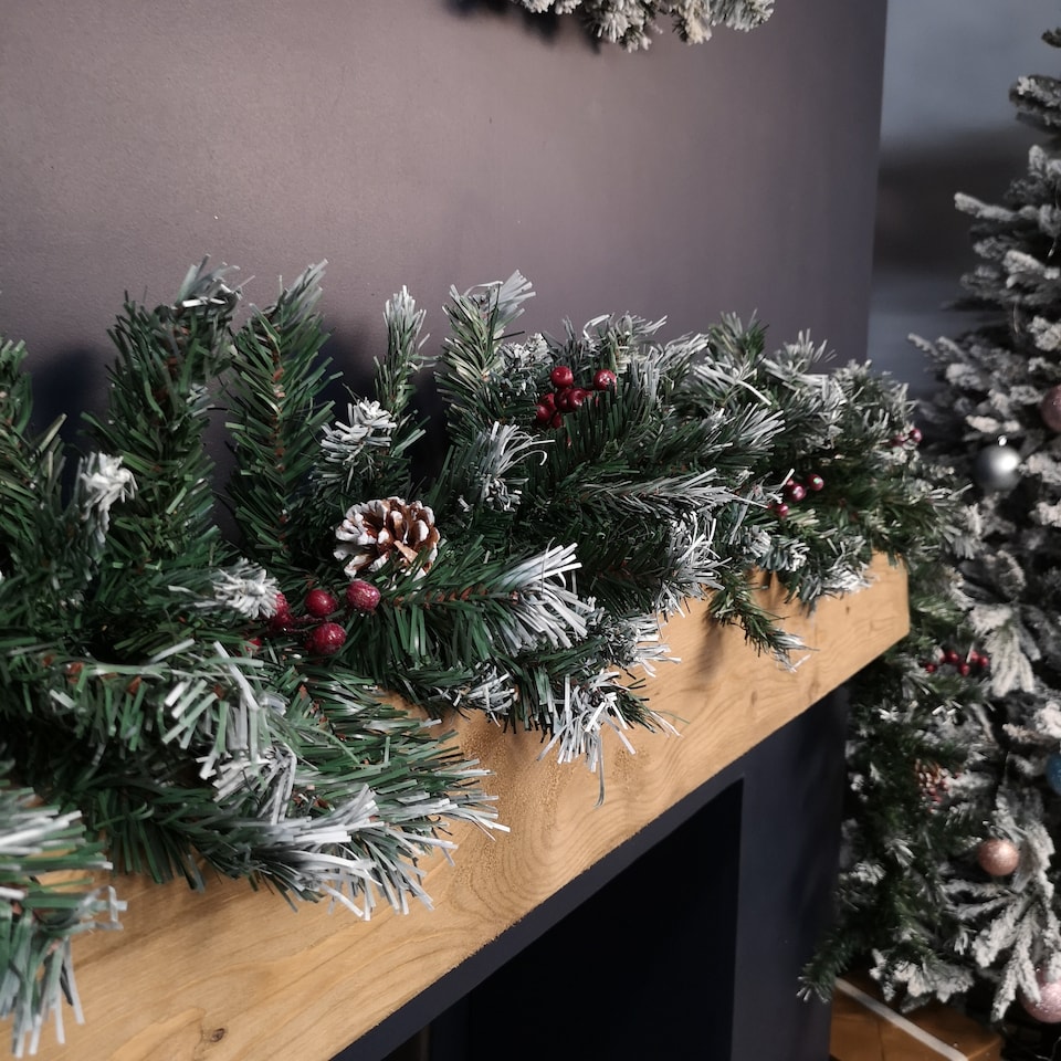 image 1 of 2.7m Green Mixed Needle Christmas Garland with Pine Cones and Red Berries
