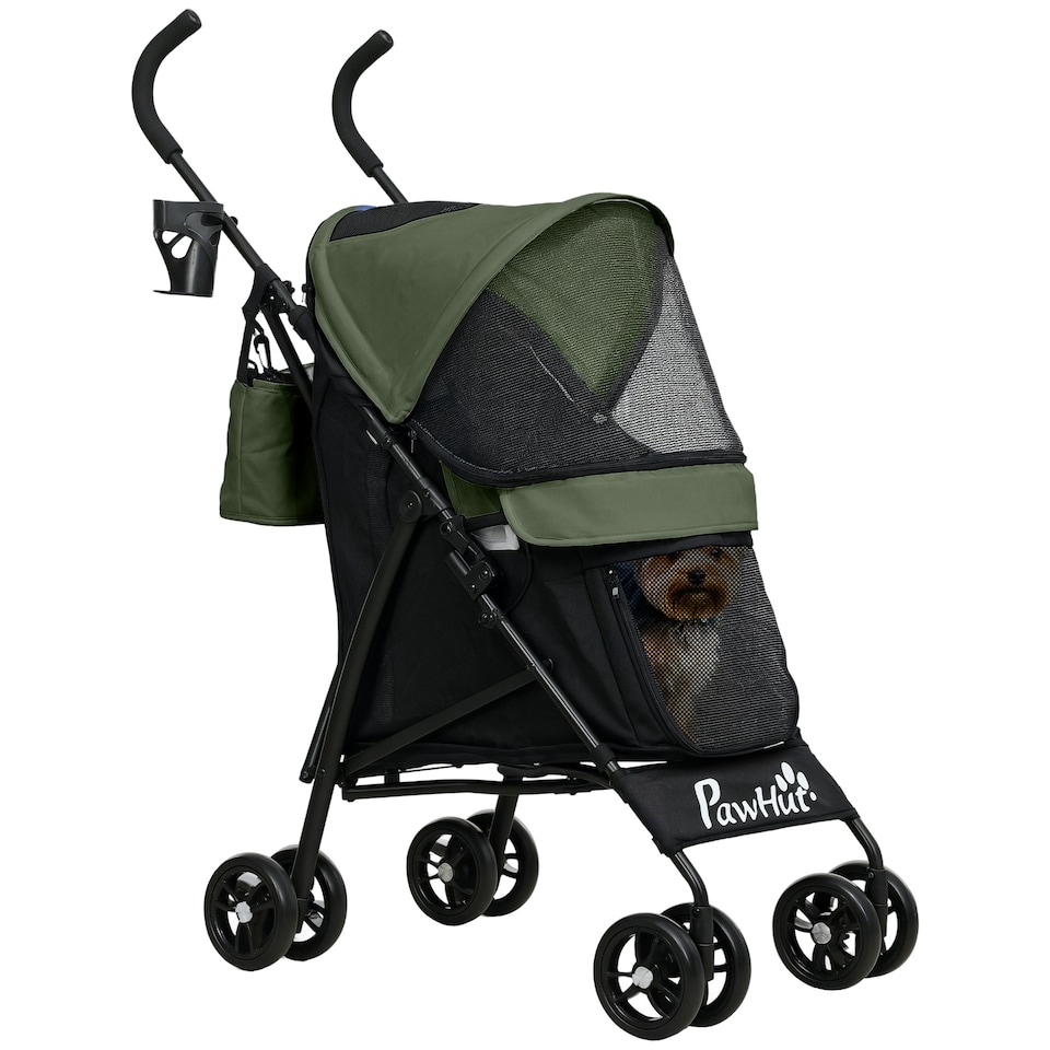 image 1 of PawHut Lightweight Foldable Dog Stroller for Mini Dogs | Green | 76L x 44W x 103H cm