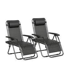 Set of 2 Zero Gravity Garden Recliner Chairs Outdoor Sun Lounger Black