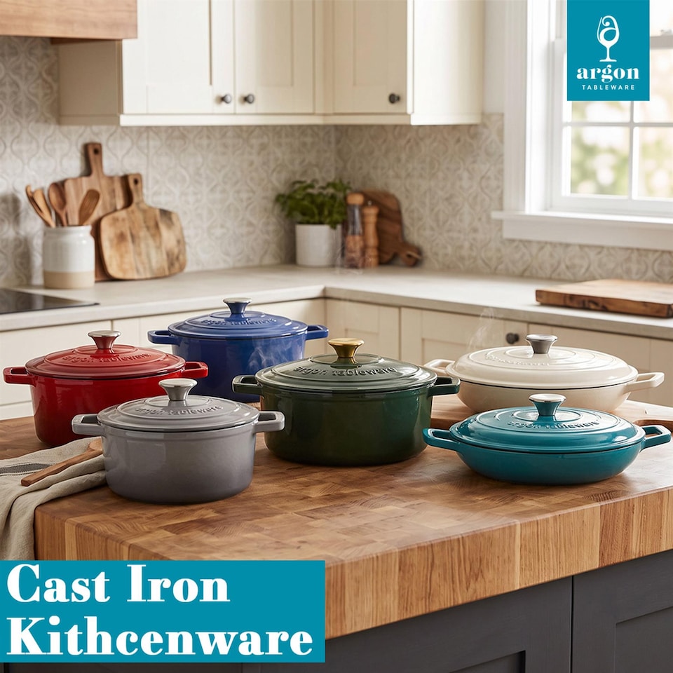 image 1 of Argon Tableware 2.3L & 4.5L Shallow Cast Iron Casserole Dish Set with Self-Basting Lids - Dutch Oven Roasting Pot | Grey | Slate Grey