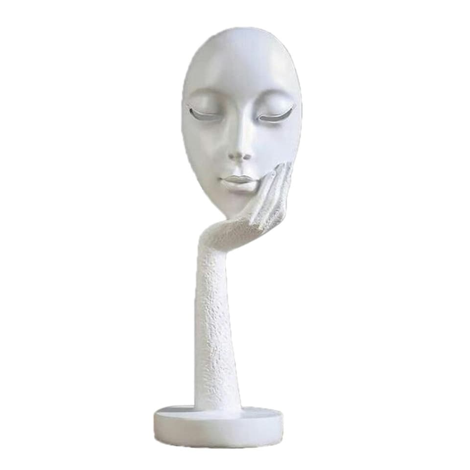 image 1 of Living and Home Abstract White Face Resin Statue for Decoration, 11.5cm Dia x 37cm H