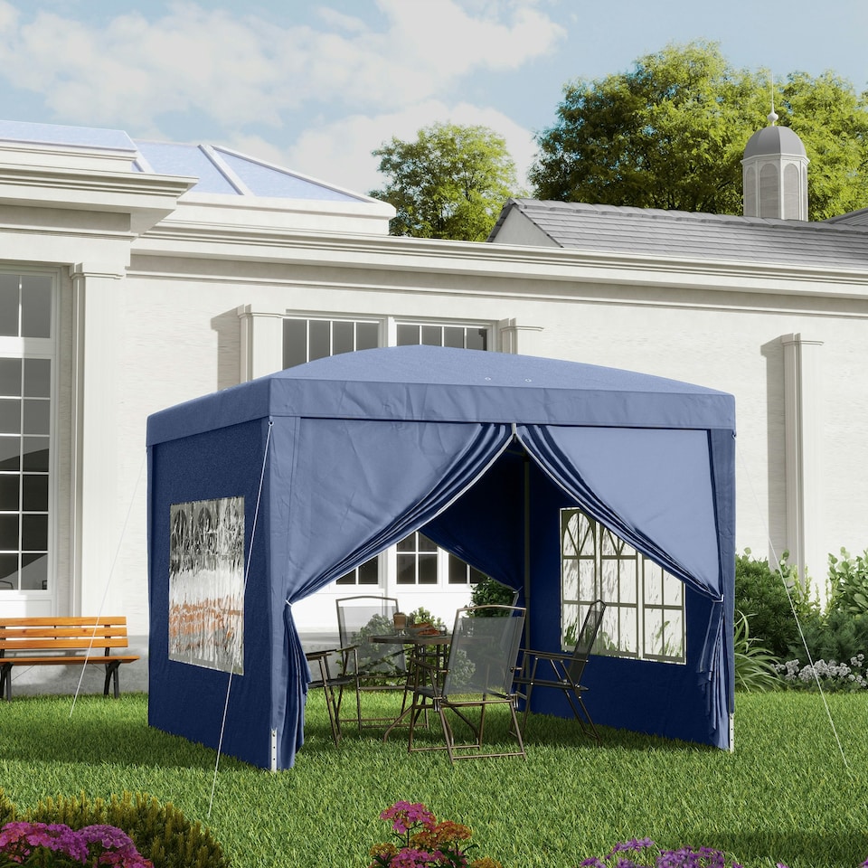 image 1 of Outsunny 3mx3m Pop Up Gazebo Party Tent Canopy Marquee with Storage Bag Blue