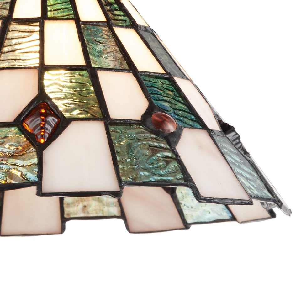 image 1 of Emerald Green and Opal White Tiffany Pendant Shade with Ruby Red Beads | Green | Emerald Green | 1