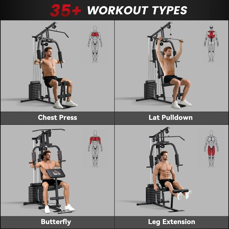 image 1 of HOMCOM Multifunction Home Gym Machine with 45kg Weights for Full Body Workout