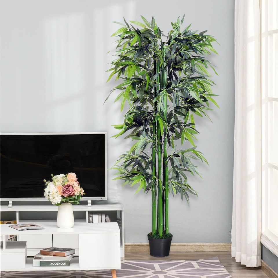 image 1 of Outsunny 6ft Artificial Bamboo Tree Plant Greenery in A Pot for Home Office Planter 1.8M
