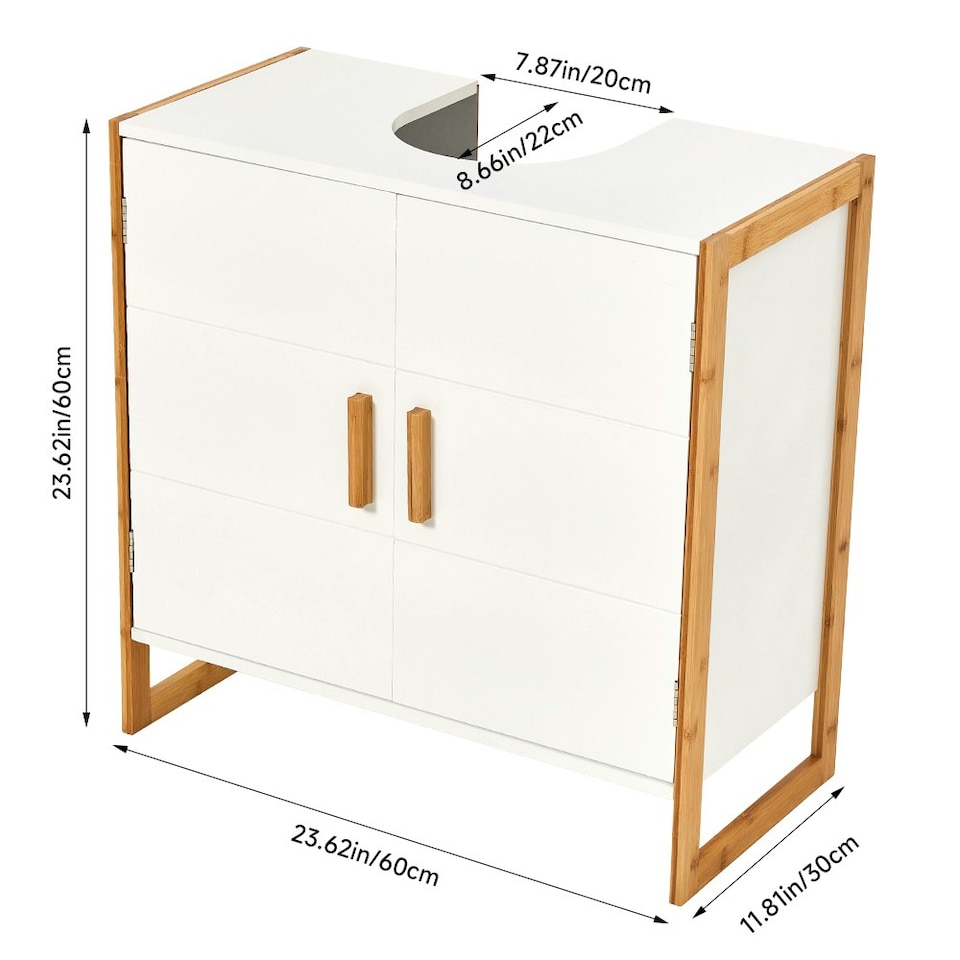 image 1 of Living and Home Dual-door Under Sink Cabinet Bamboo Framed - 60*30*60cm | White