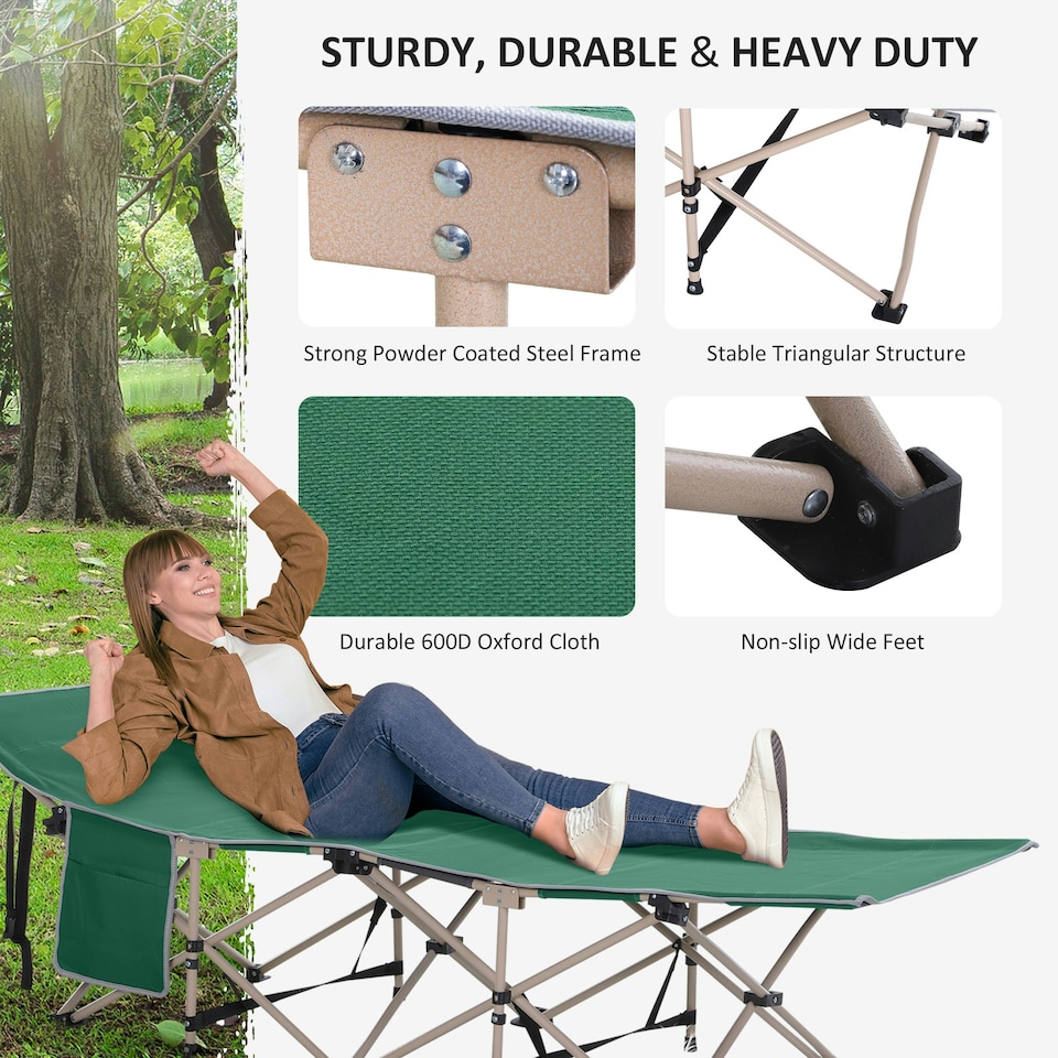 image 1 of Outsunny Single Portable Outdoor Military Sleeping Bed Camping Cot Green