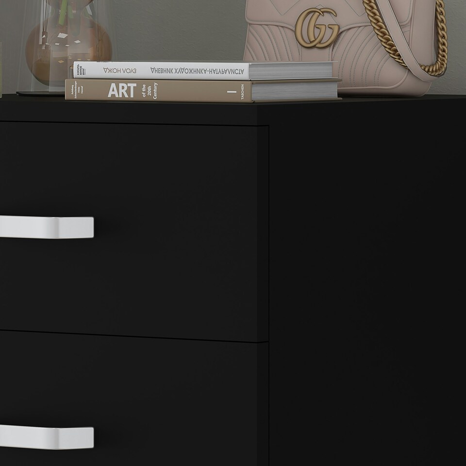 image 1 of FWStyle Tunis 5 Drawer Tallboy Slim Chest Of Drawers - Matt Black