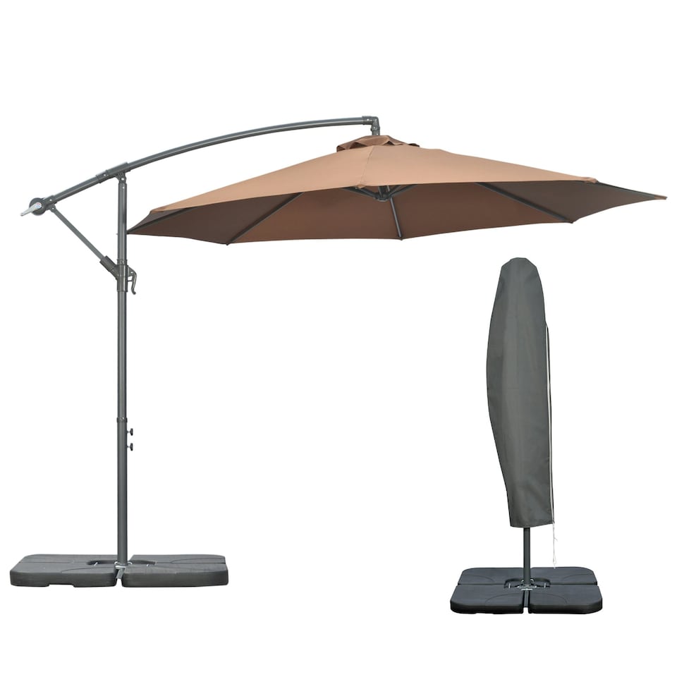 image 1 of Outsunny 3(m) Banana Parasol Cantilever Umbrella Garden with Base Weight