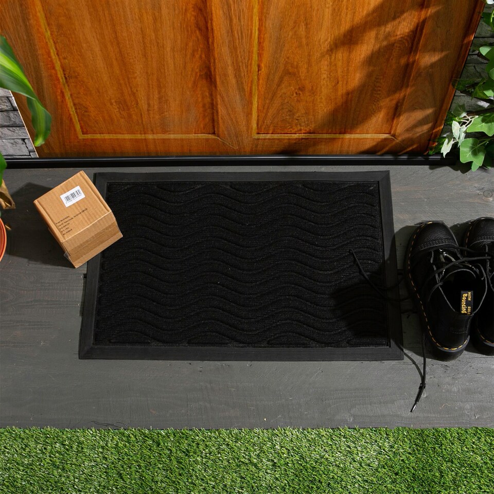 image 1 of Nicola Spring Heavy Duty Door Mat - 60 x 40cm - Black Waves