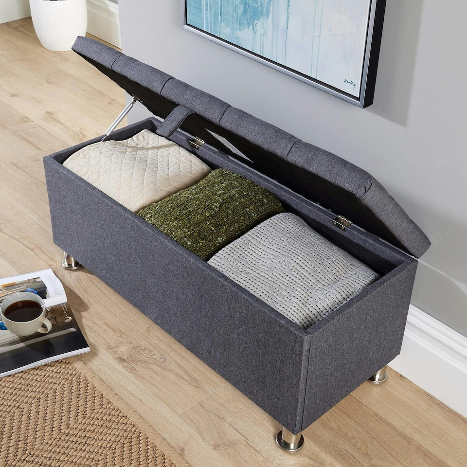 image 1 of Malmo Lift-Up Storage Ottoman Chest Box Grey