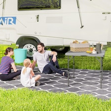 Outsunny 3ft Folding Camping Table, Heavy Duty Picnic Table with 2 Adjustable Height for Indoor Outdoor Garden, Party, BBQ, Dark Grey | Grey | Dark Grey | 86L x 86W x 74Hcm