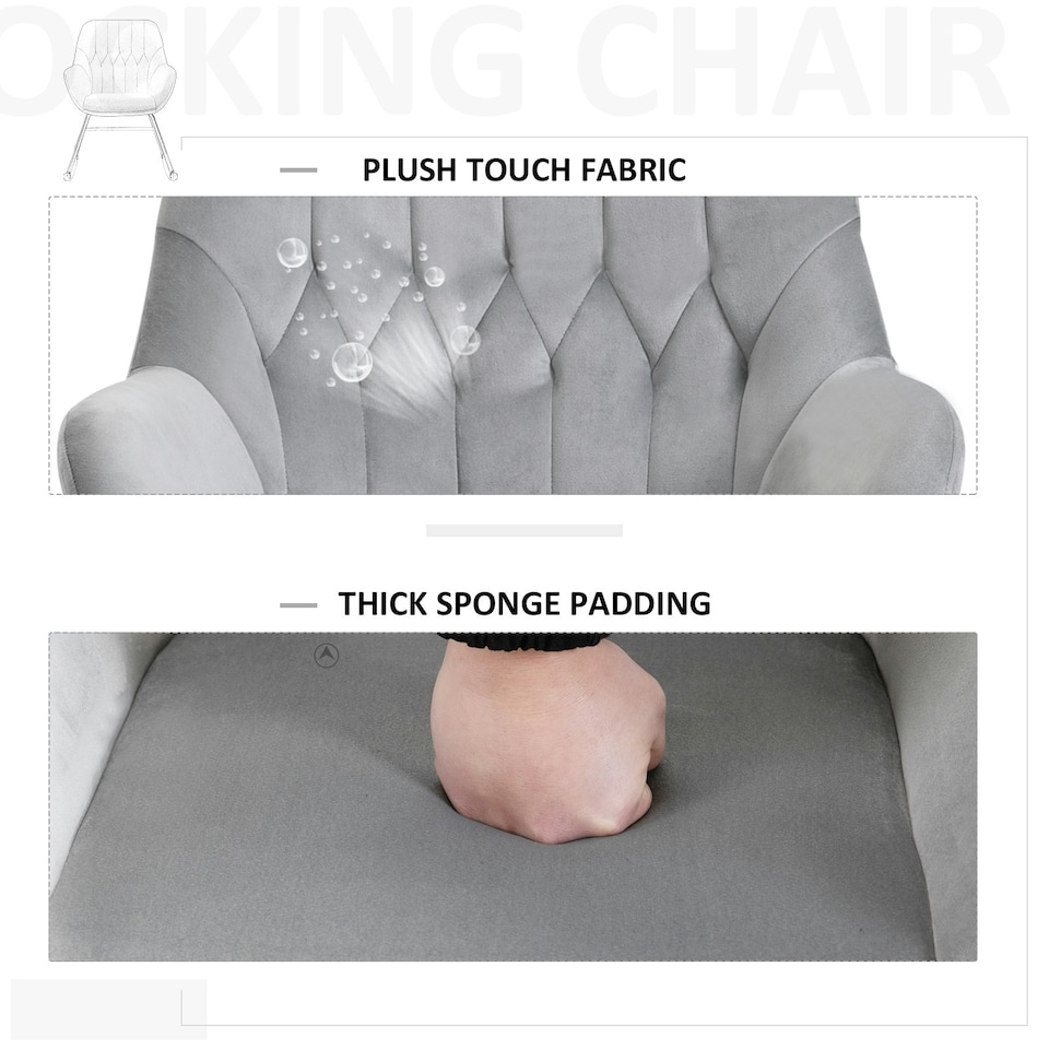 image 1 of HOMCOM Modern Rocking Armchair with Metal Frame, Sponge Padded, Grey