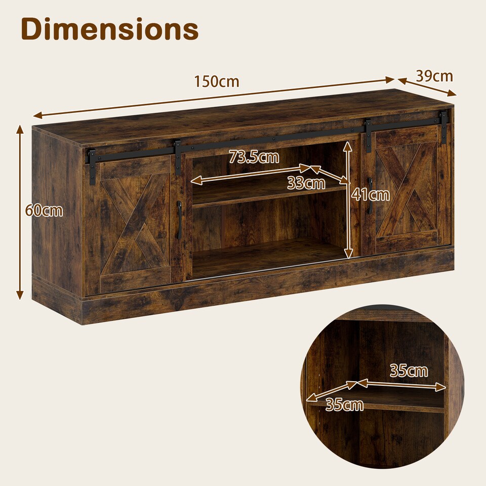 image 1 of COSTWAY Entertainment Center Farmhouse TV Stand for 70 Inch TVs Brown