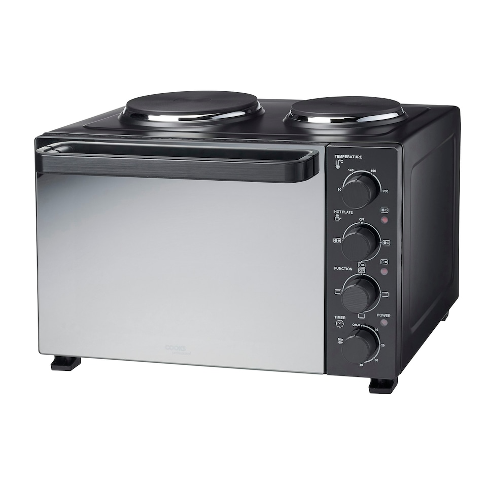 image 1 of Cooks Professional Mini Oven 34 Litre with 2 Hobs | 34 Litre | Powerful 1500W | Black Contemporary
