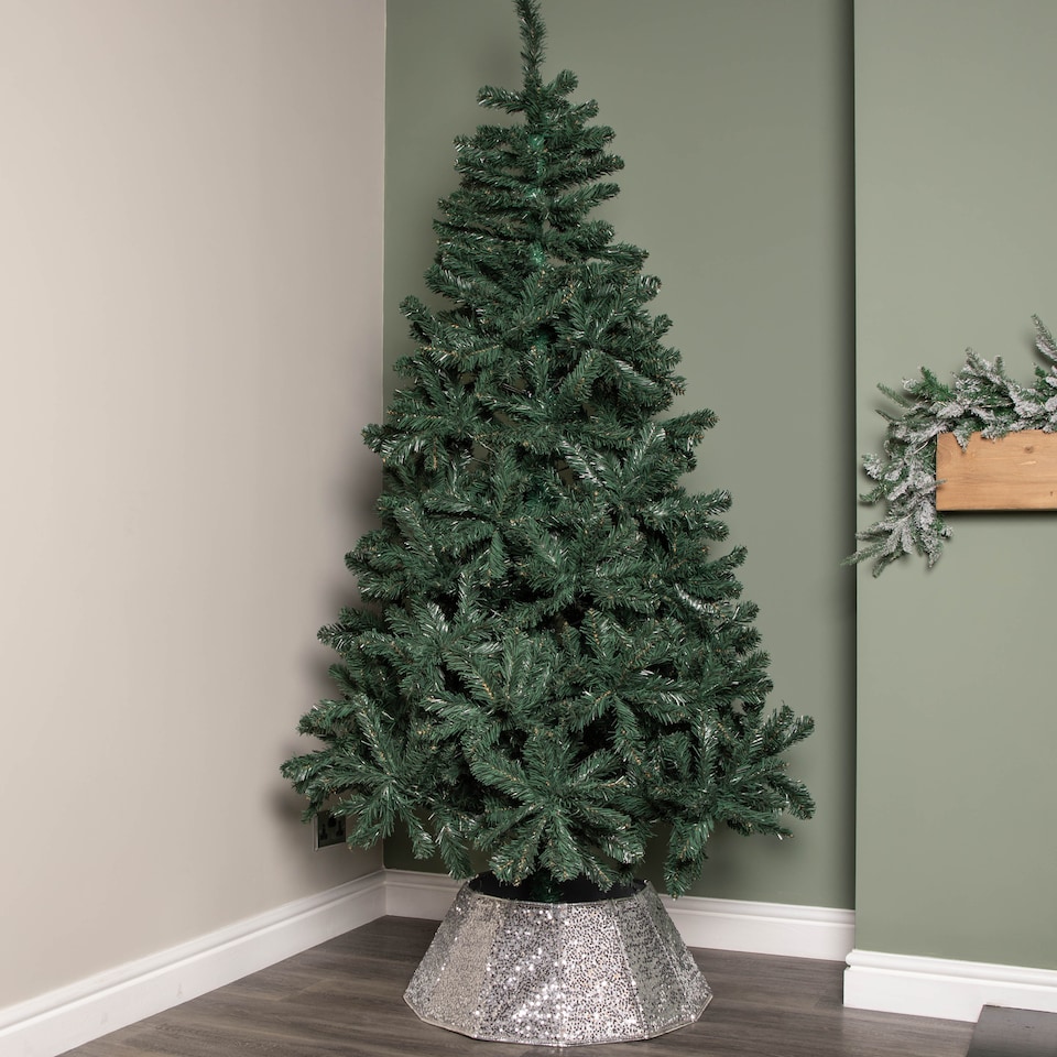 image 1 of 40cm/68cm Silver Fabric Folding Christmas Tree Skirt Decoration with Sequins