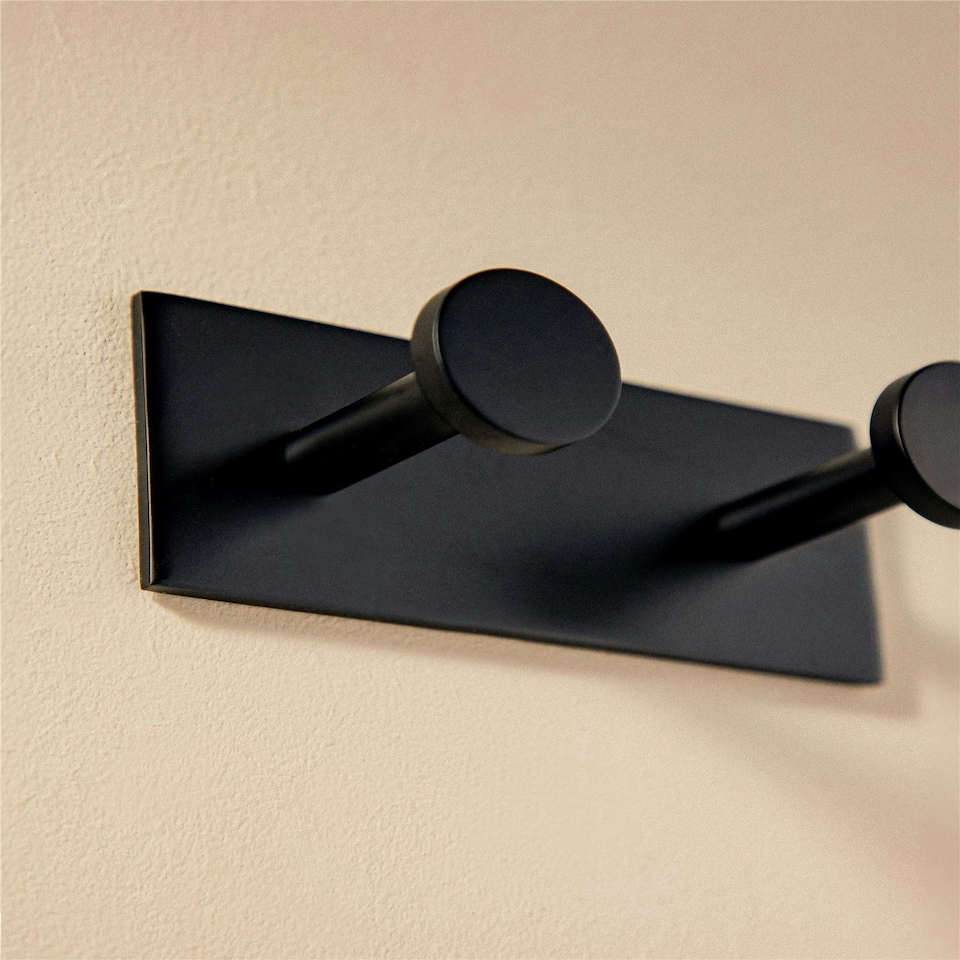 image 1 of Cosmic Double Coat Hook with Durable Metal for Bathroom, Matt Finish Black