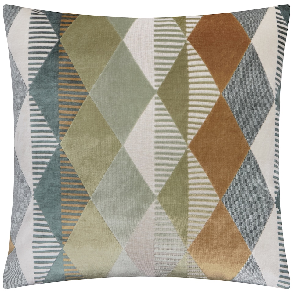 image 1 of Furn Metro Harlequin Velvet Cushion | Green | Green