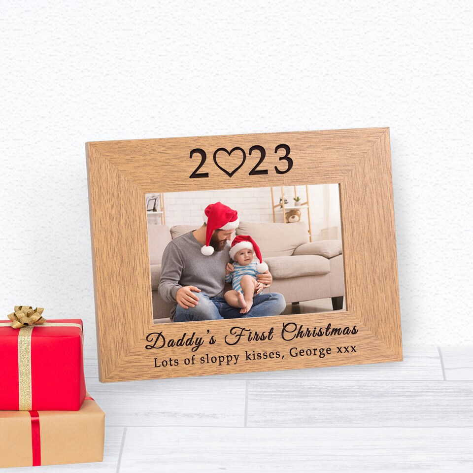 image 1 of Personalised Daddy's First Christmas Wood Picture Frame 6 x 4 Dad