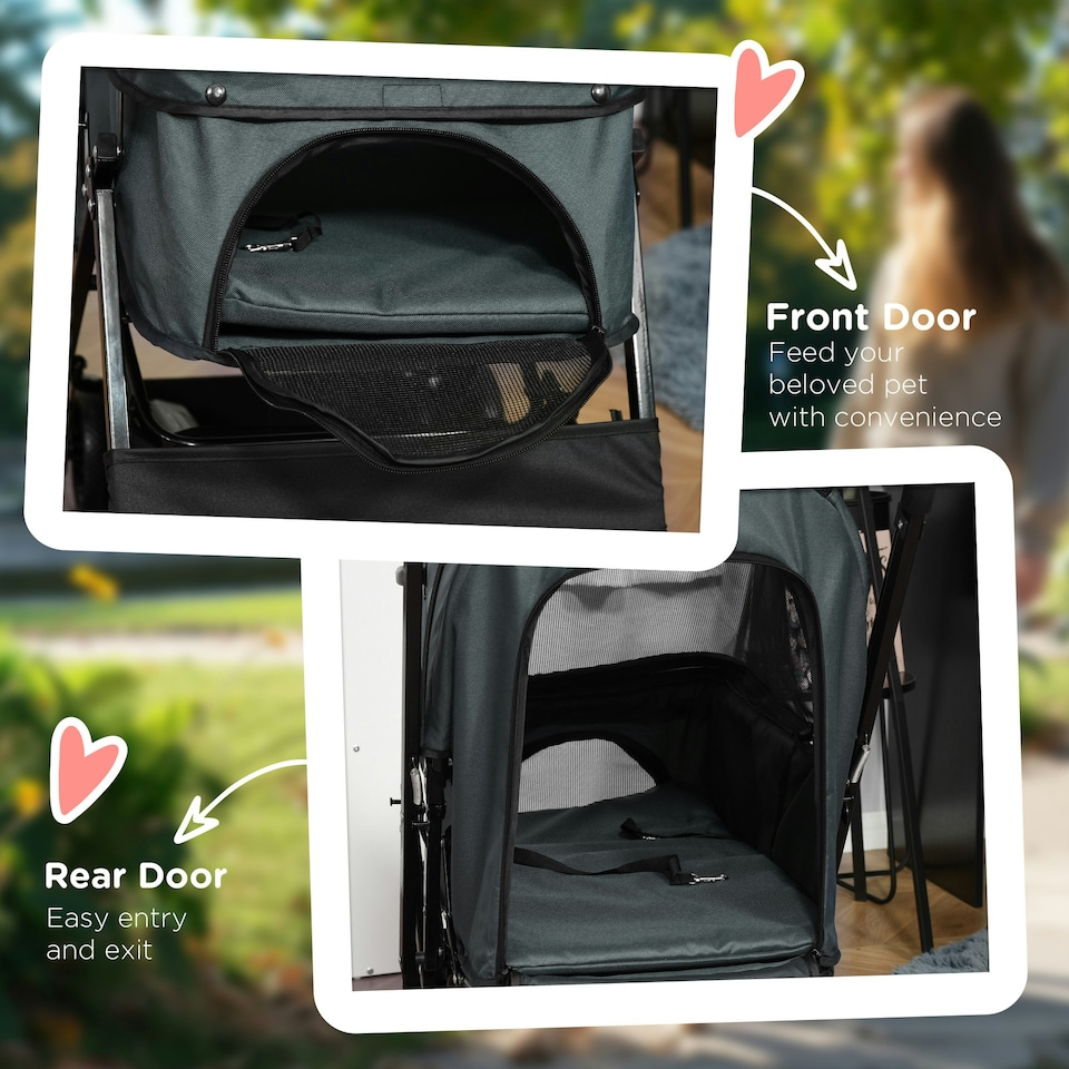image 1 of PawHut Pet Stroller Dog Foldable Travel Carriage with Reversible Handle, Grey