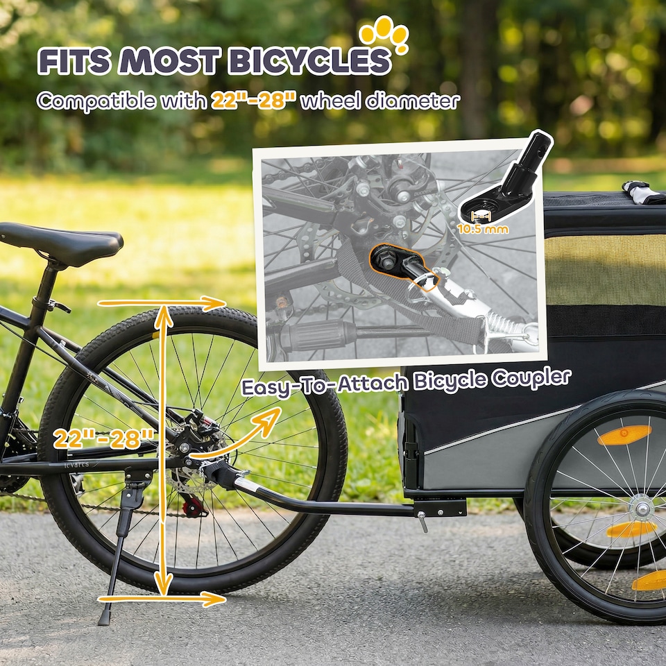 image 1 of PawHut Dog Bike Trailer for Small & Medium Pets with 20" Rubber Wheels, Grey