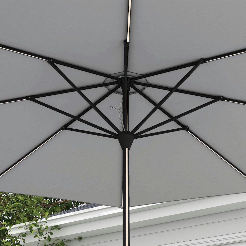 image 1 of Outsunny Solar Patio Garden Parasol with Lights for Outdoor, Light Grey