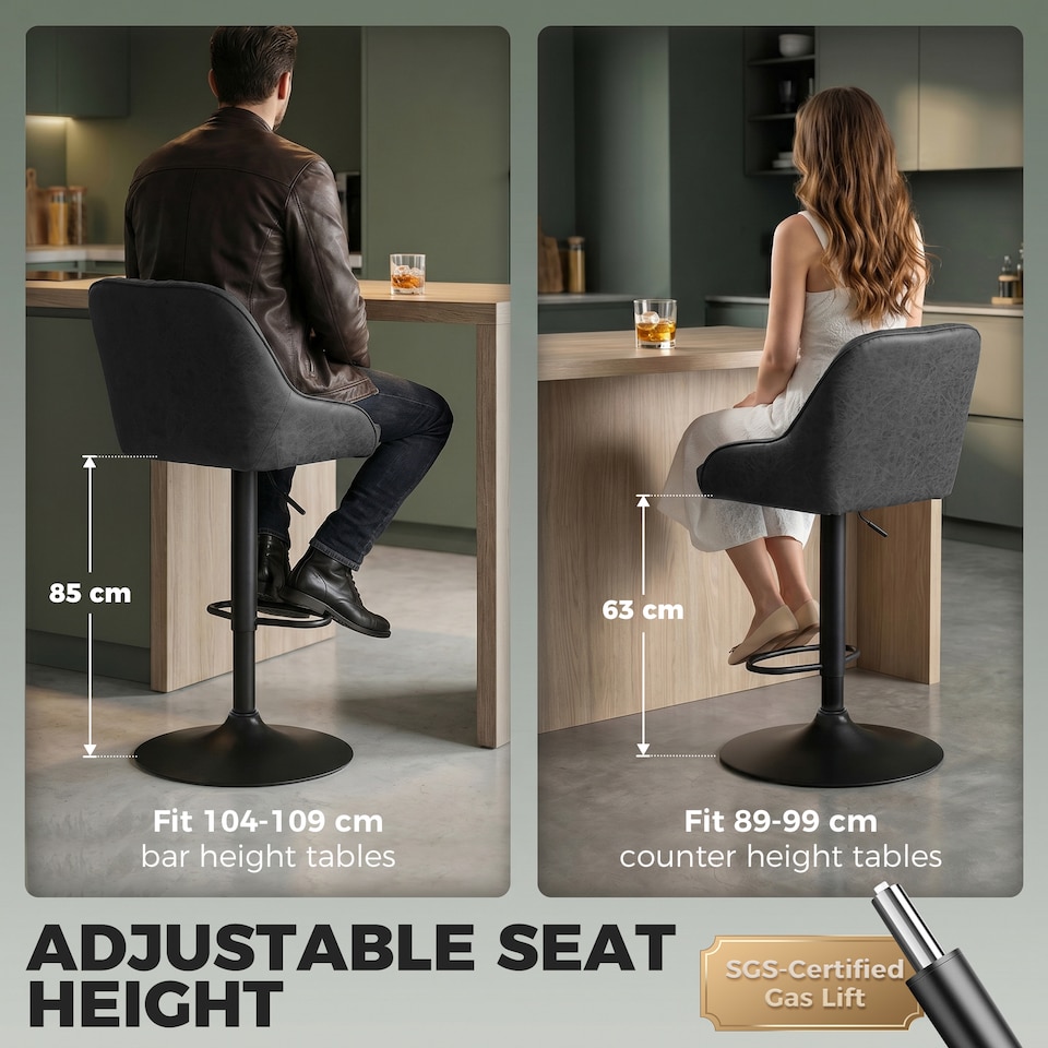 image 1 of HOMCOM Bar Stools Set of 2 Adjustable Swivel Counter Height
