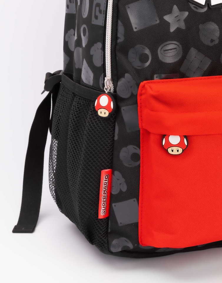 image 1 of Nintendo Super Mario Backpack For Boys & Girls | Kids Toad Mushroom Black School Rucksack 16 Inch | Gamer Bag With Adjustable Straps One Size | Black | Black