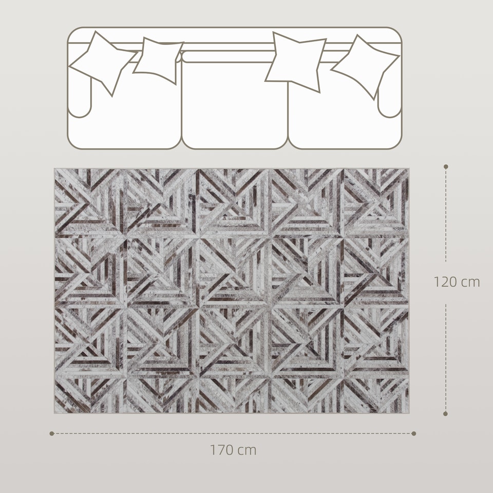 image 1 of HOMCOM Modern Area Rug, Triangle Pattern Non-Slip Washable Rug, Chenille Floor Carpet for Living Room, Bedroom, Dining Room, Home Office, 170 x 120 cm, Brown | Brown