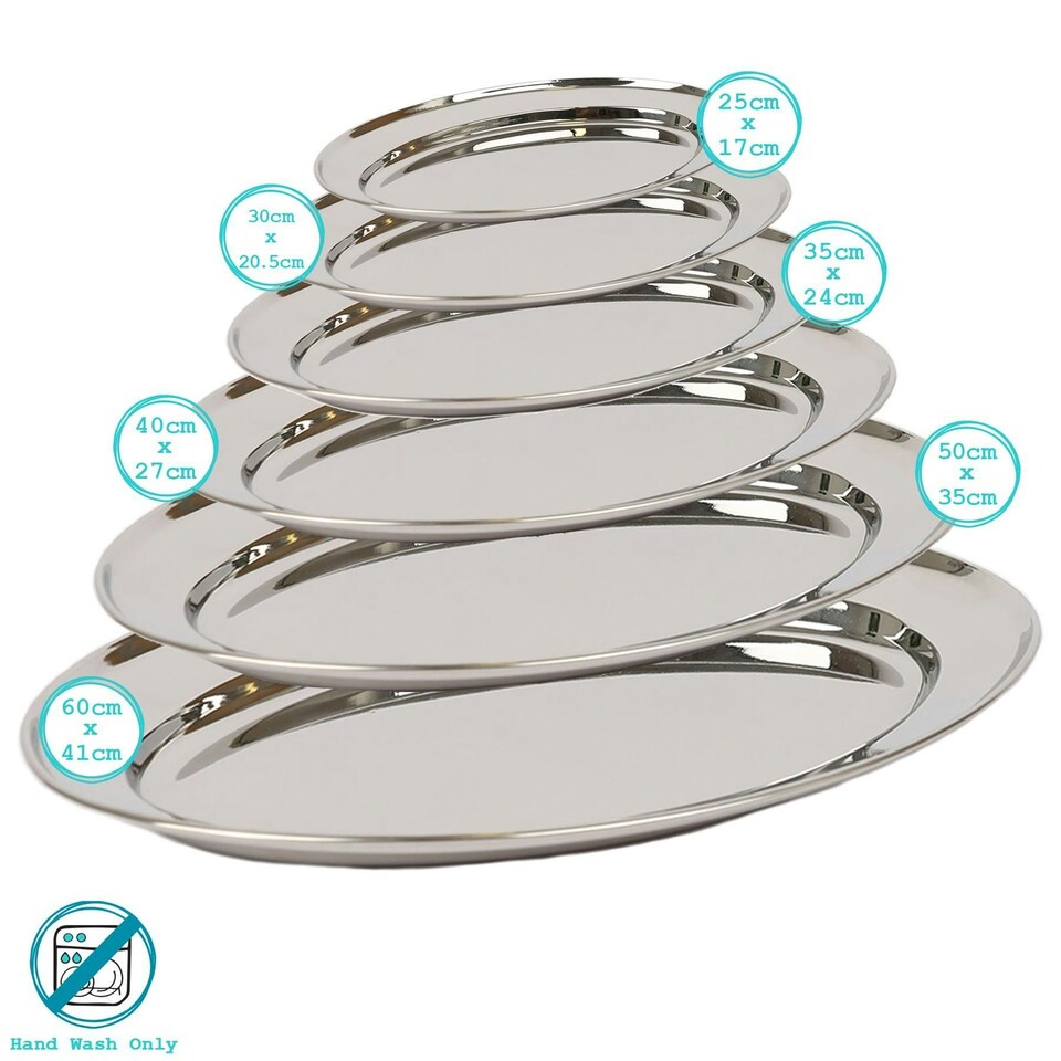image 1 of Argon Tableware 6pc Oval Stainless Steel Serving Platter Set - 25cm-60cm