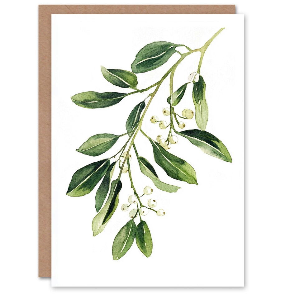 image 1 of Mistletoe Branch Soft Bright Blank For Him Or Her Art Xmas Festive Christmas Card