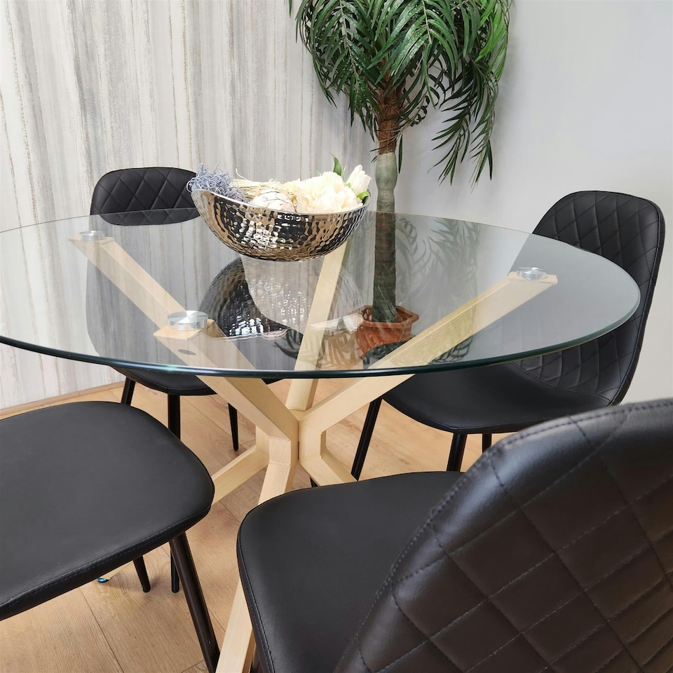 image 1 of Forest Round Glass Table + 4 Black gem Black