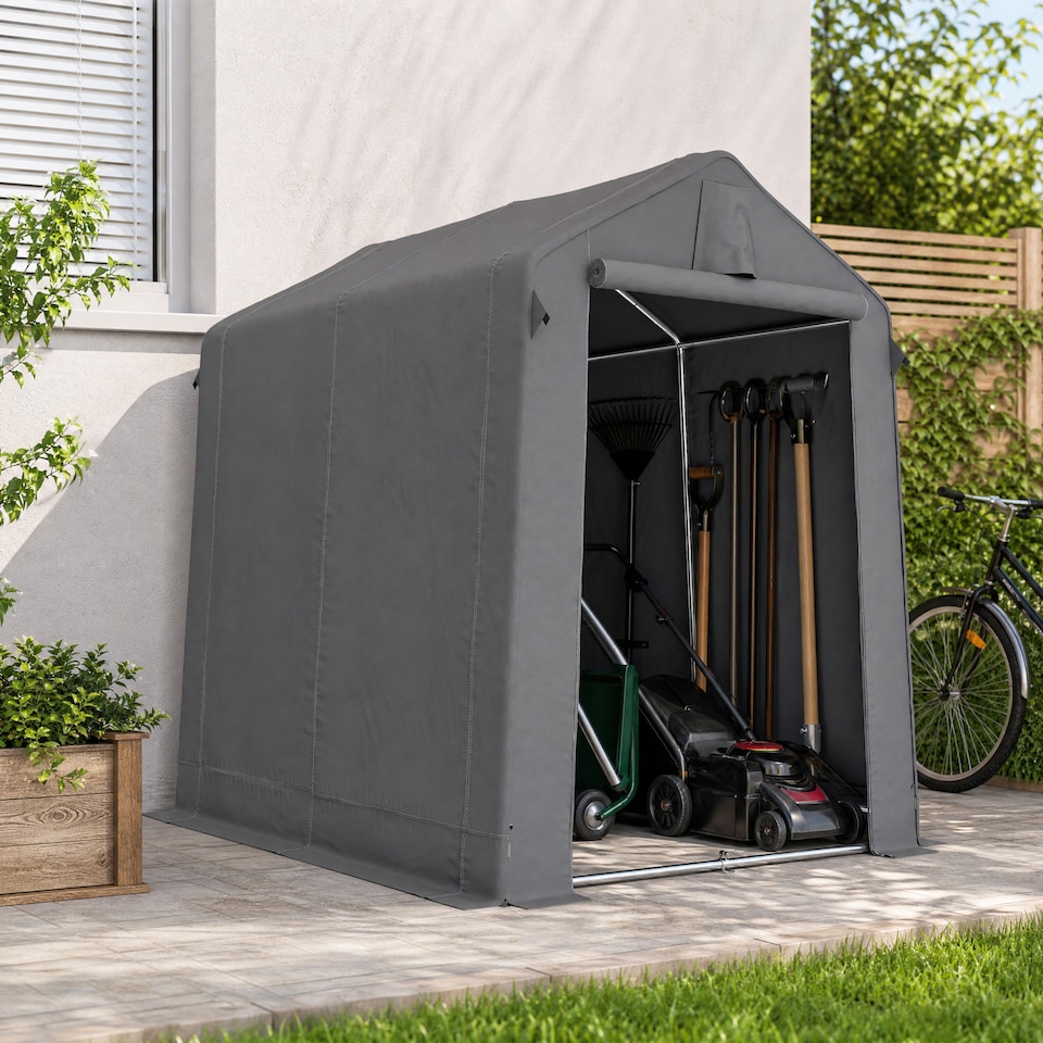 image 1 of Outsunny 7.5 x 6.2 ft Outdoor Garden Storage Shed, Waterproof Bike Tent | Grey | Dark Grey