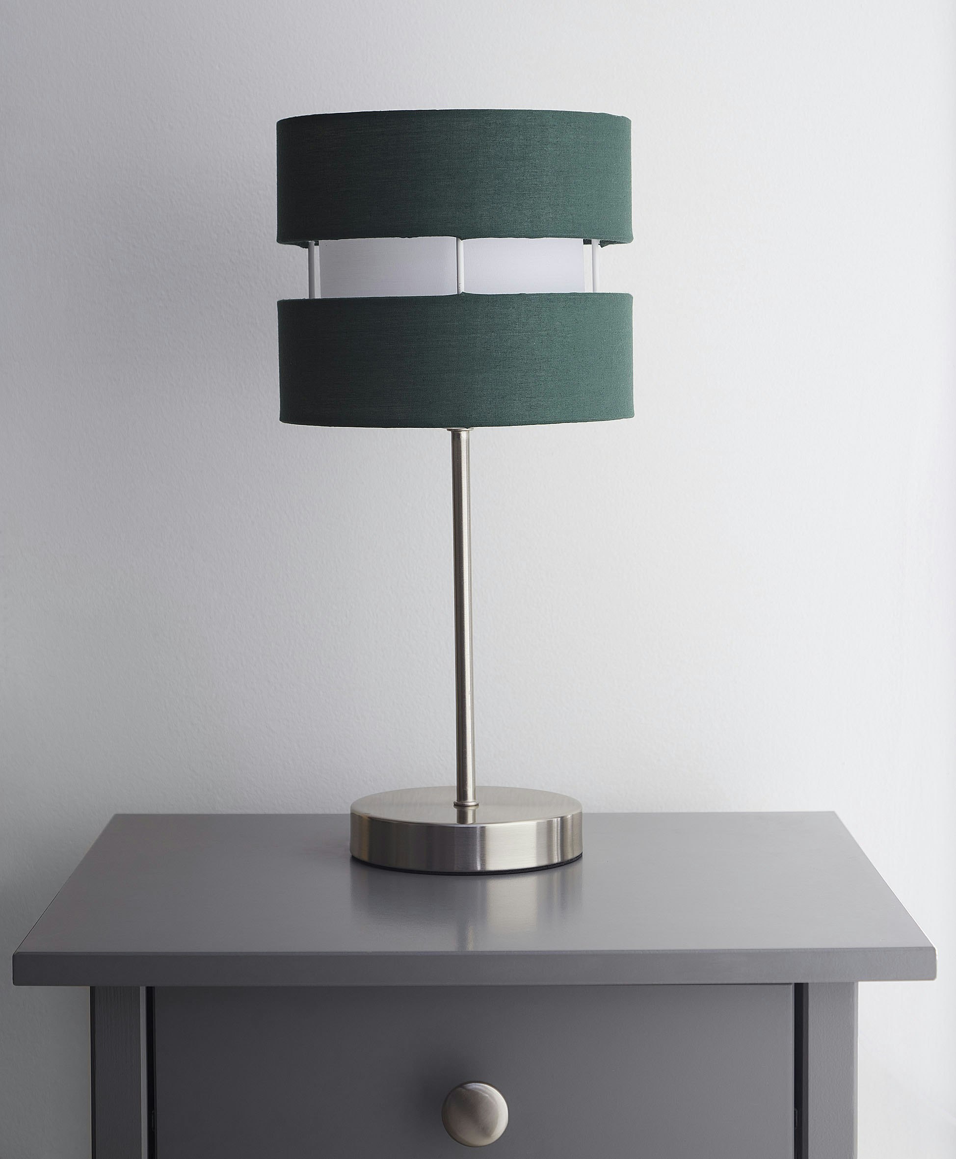 K LIVING Table Lamp with Layer Fabric Light Shade Forest Green in Dark Green