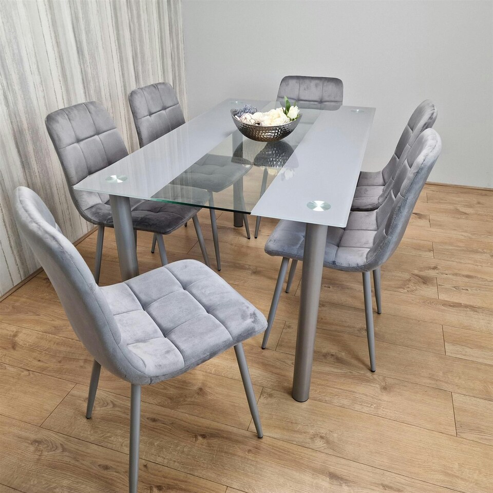 image 1 of Dining Table Set with 6 Chairs Dining Room, and Kitchen table set of 6 Clear