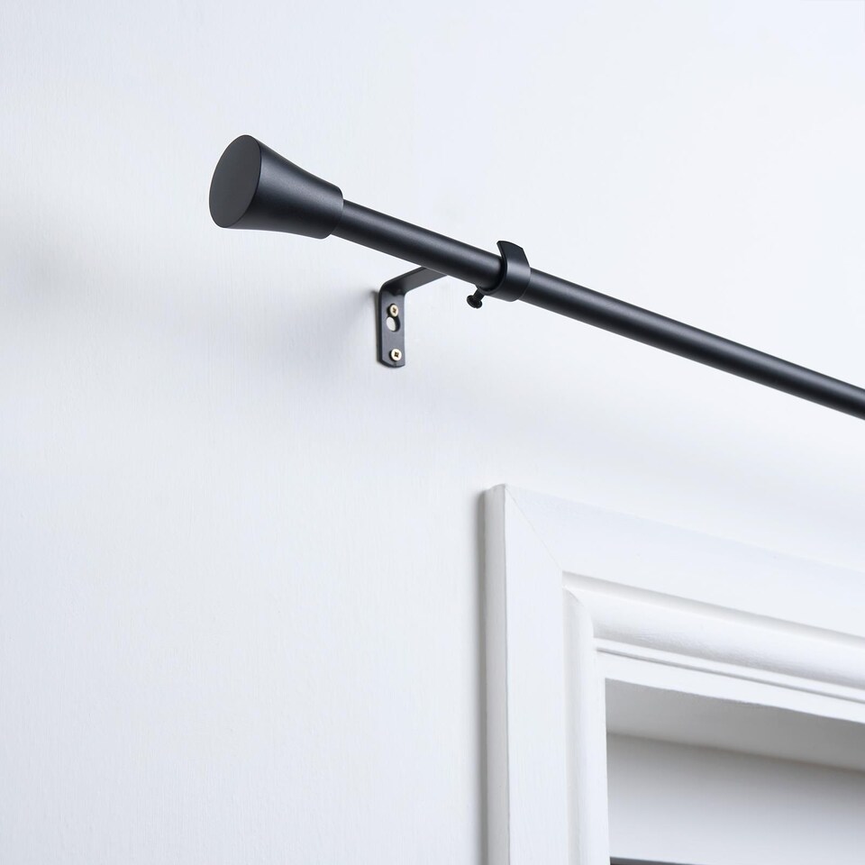 image 1 of OHS Curtain Pole Extendable 16mm Metal Finnials Trumpet End Rod 70-120cm | Black