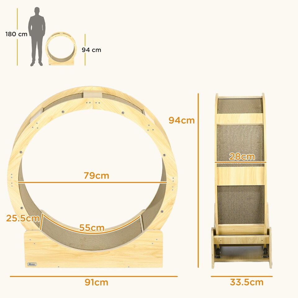 image 1 of PawHut Cat Treadmill with Brake, Scratching Pads for Indoor Cats, Oak Tone