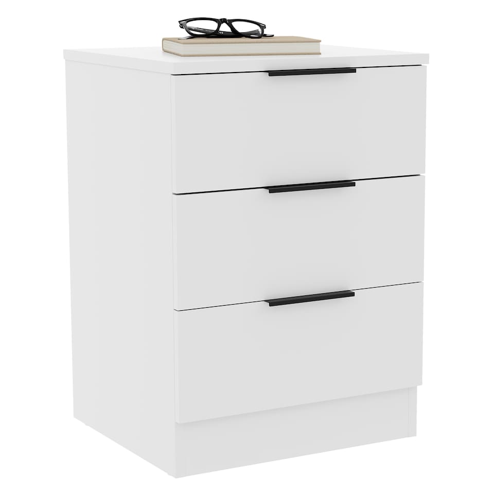 image 1 of Vida Designs Trega 3 Drawer Bedside Chest Bedroom Storage Unit, (H) 50cm x (W) 39cm x (D) 28cm, White