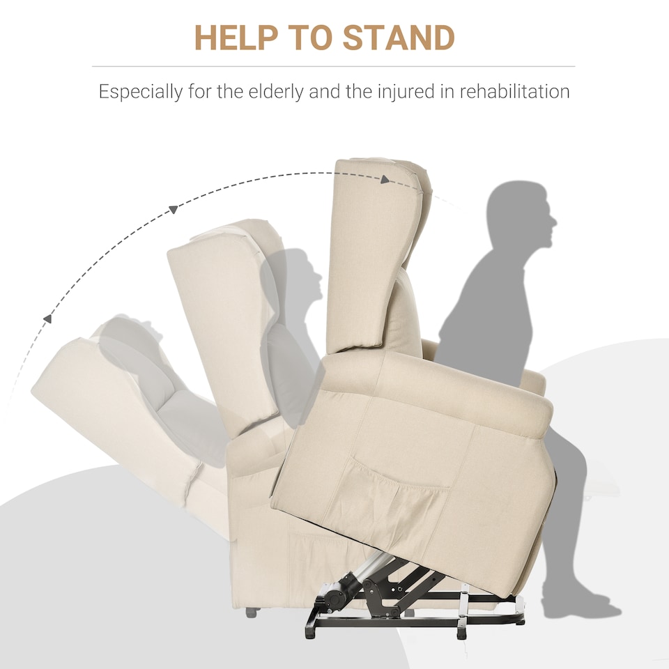image 1 of HOMCOM Power Lift Chair for the Elderly Fabric Recliner Armchair w/ Remote Beige | White | Beige