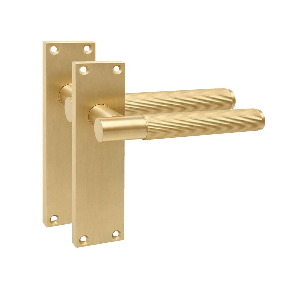 image 1 of Golden Grace 6 Pairs Victorian T-Bar Linear Design Door Handle on Backplate Satin Brass with 2.5" Latch & Hinges - 150mm x 40mm