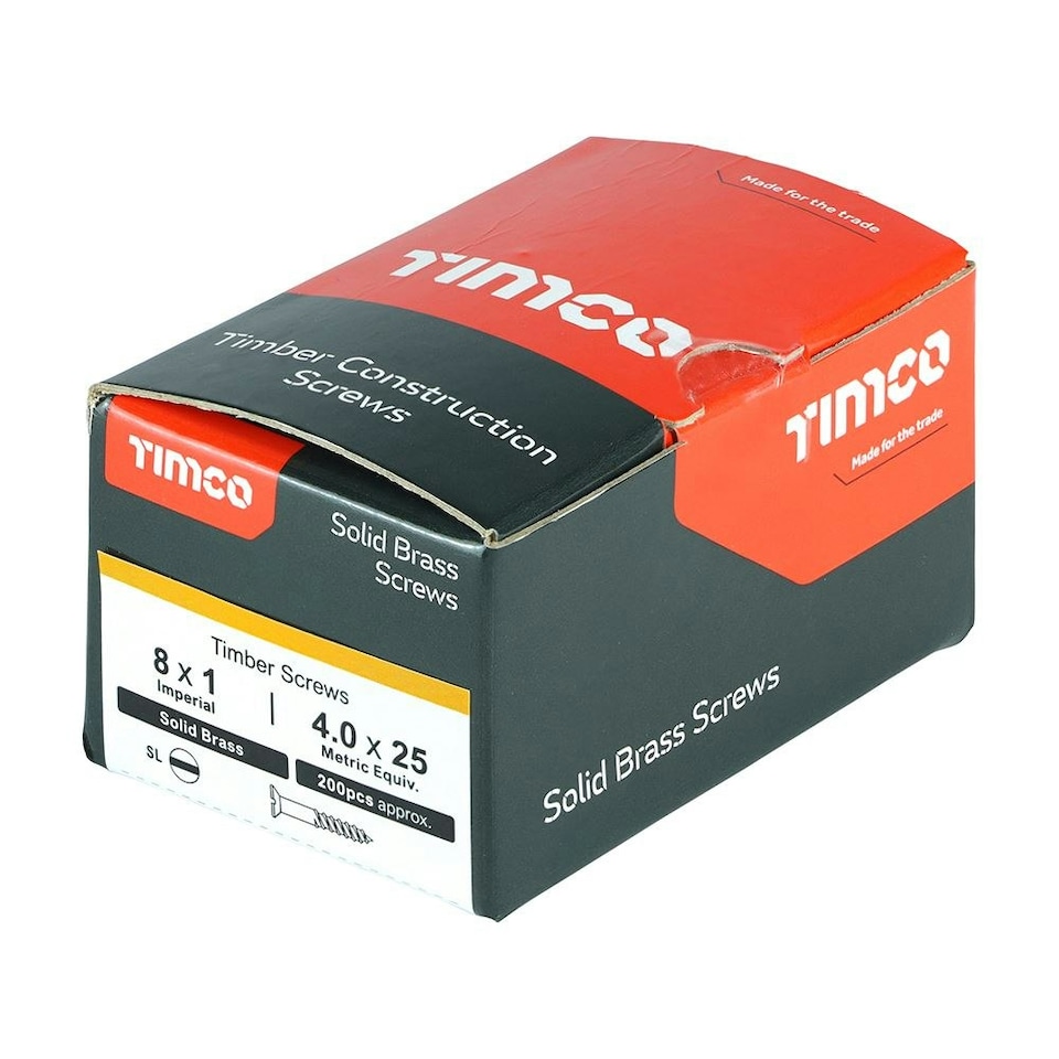 image 1 of Timco - Solid Brass Timber Screws - SLOT - Countersunk (Size 8 x 1 - 200 Pieces)