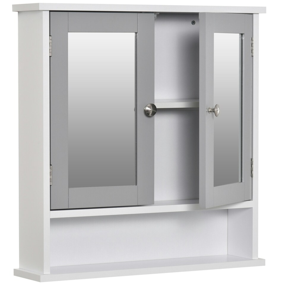 image 1 of kleankin Wall Mounted Mirror Cabinet W/ Double Mirror Doors & Adjustable Shelf