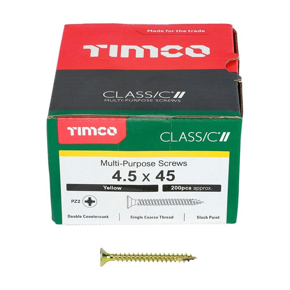 image 1 of Timco - Classic Multi-Purpose Screws - PZ - Double Countersunk - Yellow (Size 4.5 x 45 - 200 Pieces)