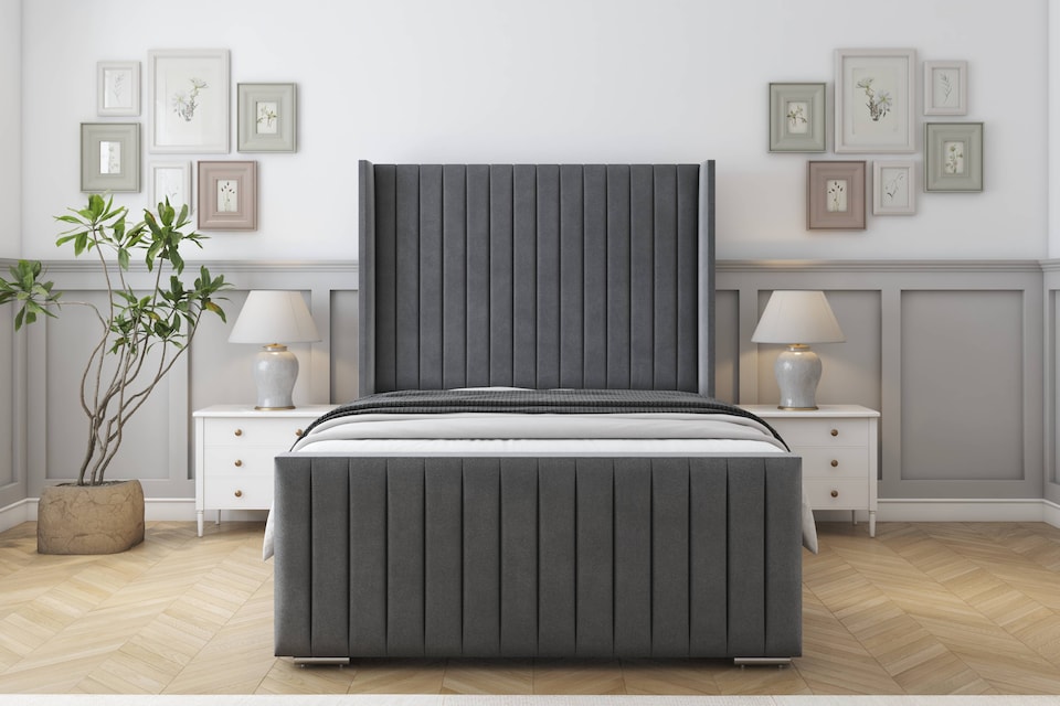 image 1 of Sloomy Marlborough Armour Coniston Bed Frame With Mattress With 50"  Upholstered Wingback Headboard 4' Small Double