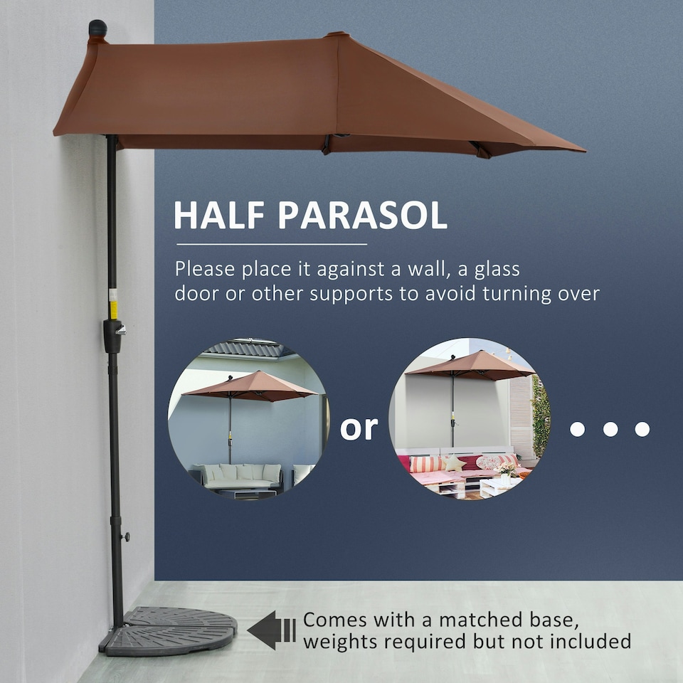 image 1 of Outsunny 2m Half Garden Parasol Market Umbrella with Crank Handle, Base