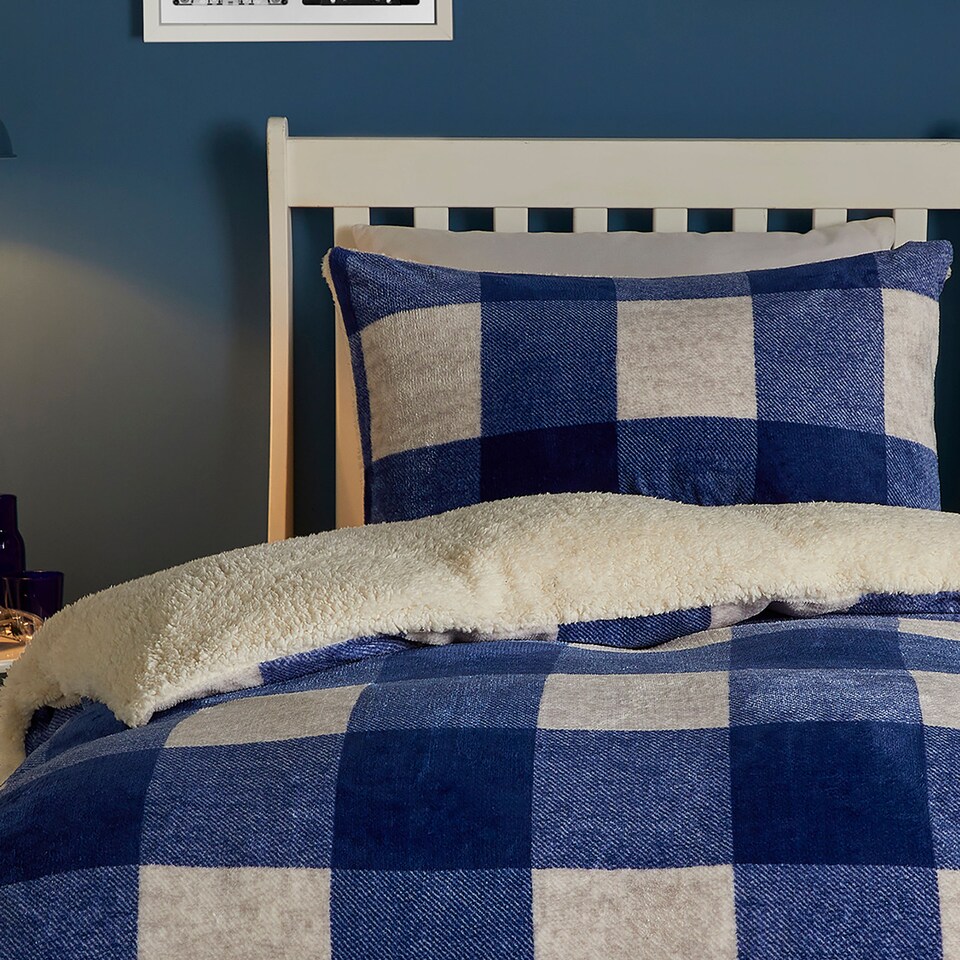 image 1 of Bedlam Cosy Theo Check Duvet Cover Set Blue
