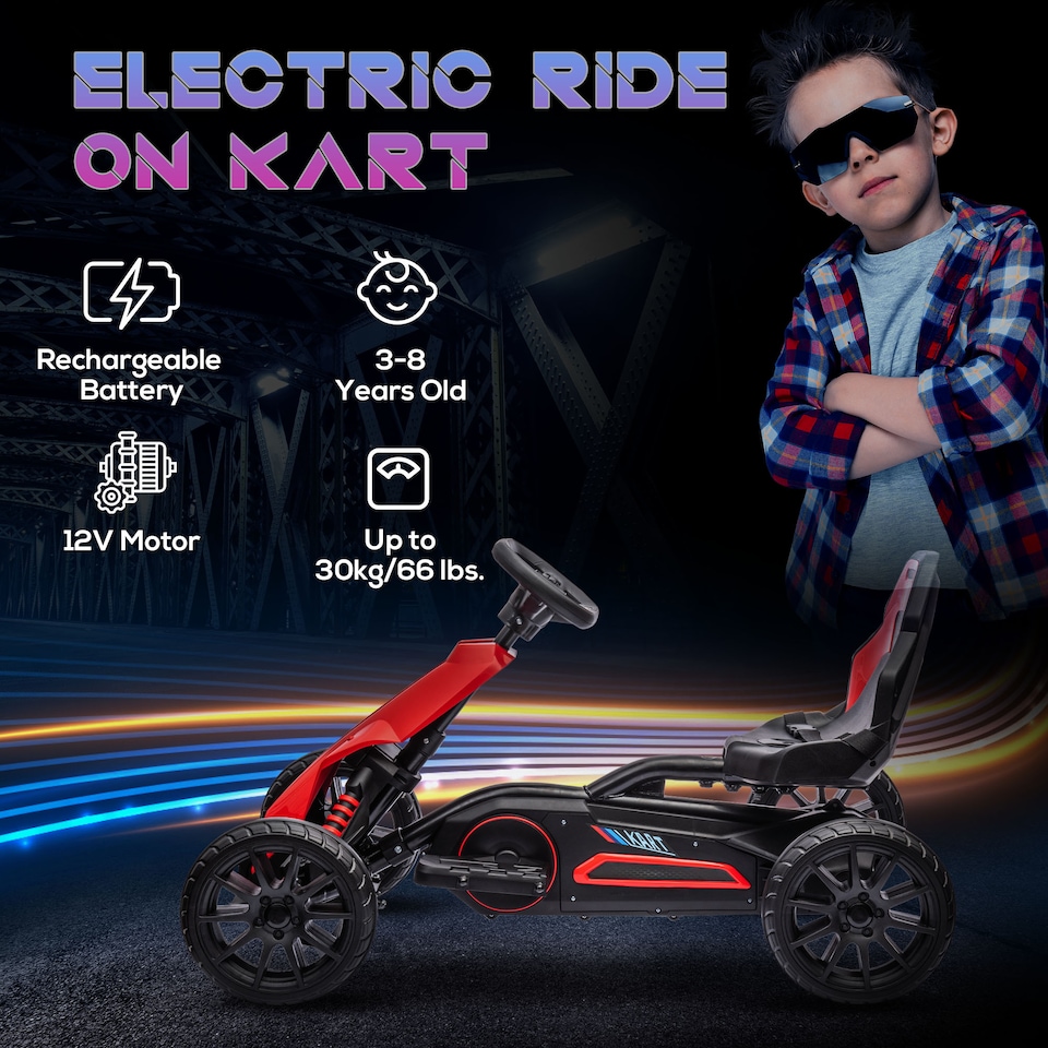 image 1 of HOMCOM 12V Electric Go Kart w/ Forward Reversing 2 Speeds for 3-8 Yrs - Red