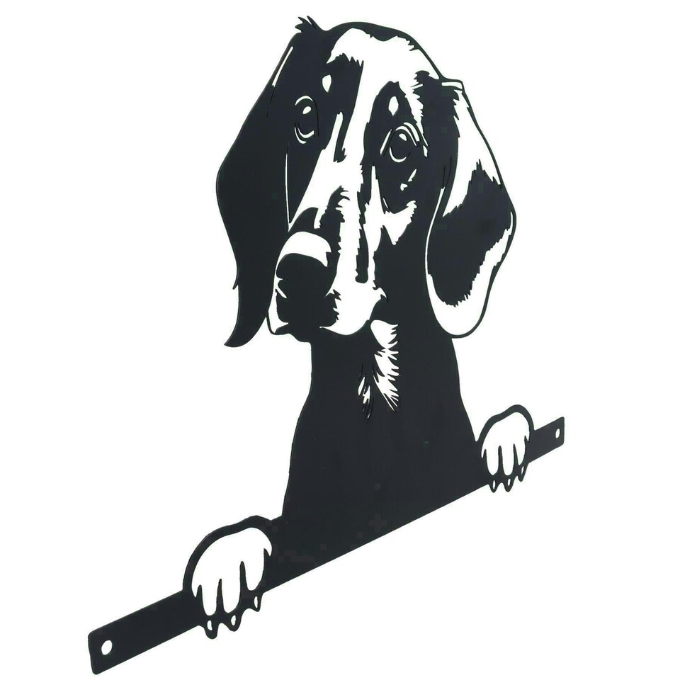 image 1 of Black Metal Peeking Dachshund Silhouette with Fixing Plate Garden Ornament Gift
