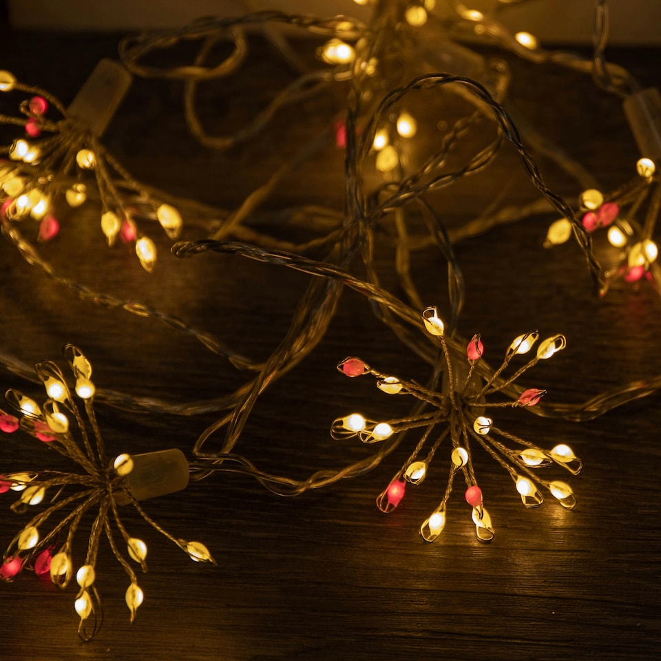 image 1 of 9.5m 400 LED MicroBrights Starburst Christmas Lights with Timer in Red & Vintage Gold