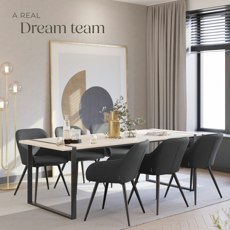 image 1 of Dining Chair Marilyn - corduroy look, upholstered, armchair, continuous backrest - Set of 4 Grey | Anthracite/Black